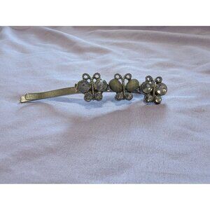 Vintage Butterfly Hair Bobby Pin Clip Rhinestone Accents Metal Womens Accessory
